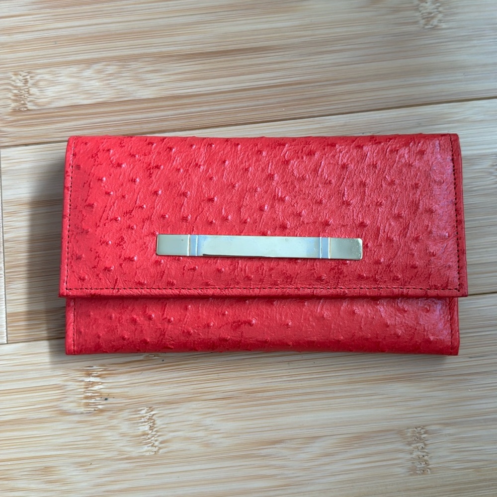 Vintage Red Ostrich Leather Wallet